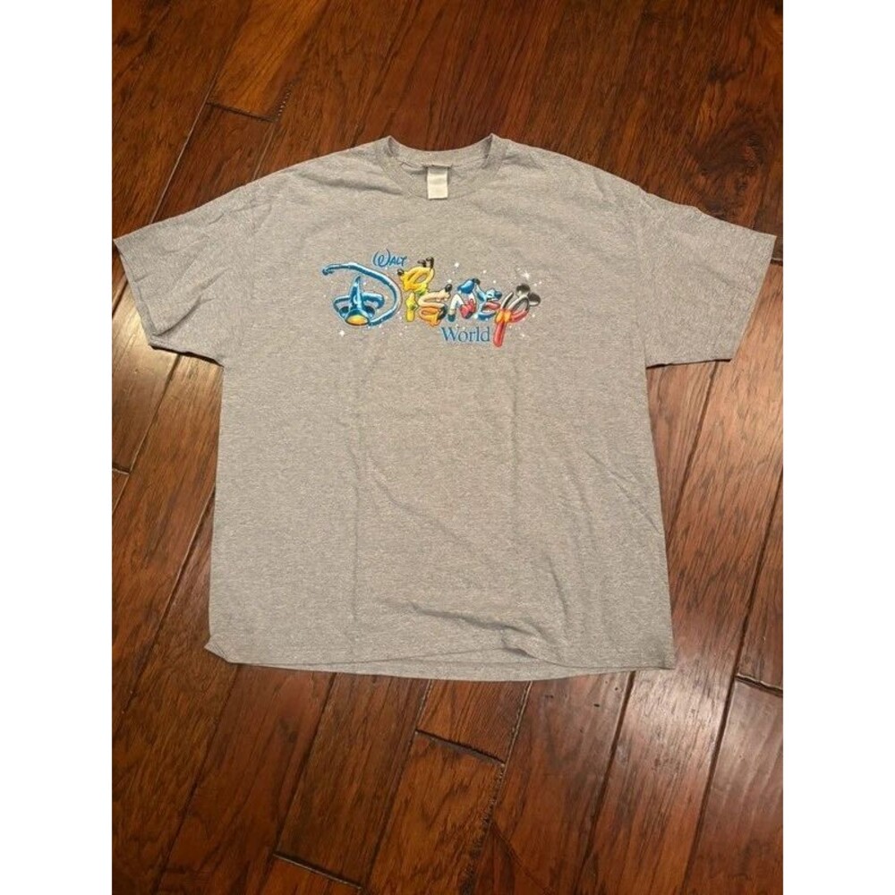 Vintage Walt Disney World Character Spellout T-Shirt - Gray (Size 2XL / 2X)
